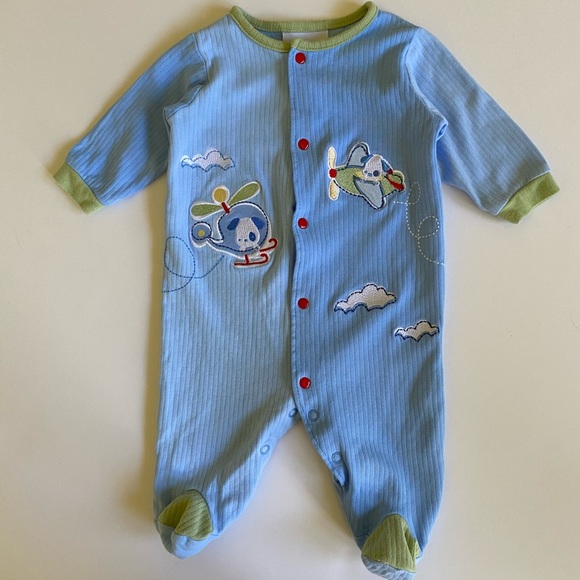 Tapioca by Little Me Colorblock Helicopter Airplane Flying Dogs Footie Size 3M - Picture 7 of 7